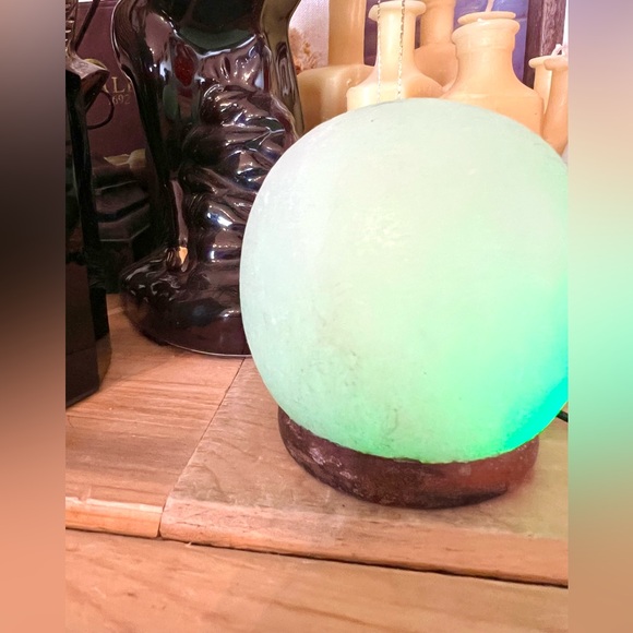 New! Orb Color Changing Salt Sphere Plug In Lamp With Distressed Wood Base 🔮 - Picture 6 of 6